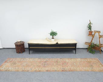 Vintage Hand Knotted Wool Turkish Oushak Runner Rug (2'7" x 11'8")