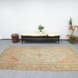 Vintage Oushak Teppichläufer: 1,5 x 3,5m, Roter Rustikaler Flur