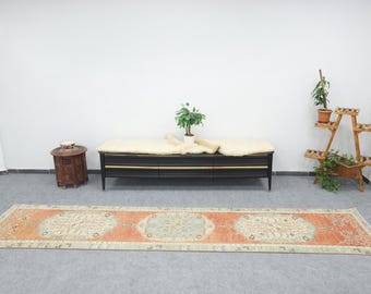 3x12 ft Vintage Handmade Turkish Carpet Runner Rug, Extra Long Narrow Hallway Rug Runner, 2.7 x 12.3 ft Kitchen Rug Runner