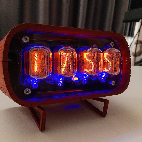 Nixie Tube Clock IN-12 Vintage Steampunk Retro Table Clock with removable stands Wooden Case Gift for him