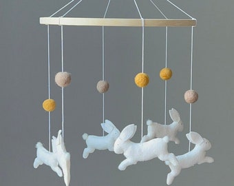 Bunny Baby Mobile, Felt Rabbit Nursery Decor