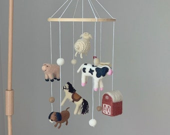 Farm Animals Baby Mobile Barnyard Nursery Decor Farm House Baby Room Cow Horse Pig Sheep Chicken Dog Mobile Domestic Animals Crib Mobile