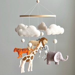 Baby mobile Safari Mobile for Nursery,Jungle Mobile elephant,lion,giraffe,crocodile,heron,Crib Mobile,Africa mobile,Pregnancy gift,Felt toys zdjęcie 1