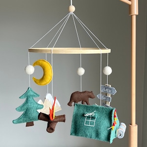 Nationalpark Kinderzimmer Mobile, Camping Mobile Baby, Blaues Zelt Baby Mobile, Wald Mobile Krippe, Grünes Zelt Camping Baby Jungen Mobile für Kinderzimmer