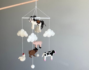 Country Farm Baby mobile,Cow,Dog,Pig,Chick,Horse Neutral  Animals Mobile,Farm Nursery Mobile,Farm Animals Barnyard theme for Baby Room