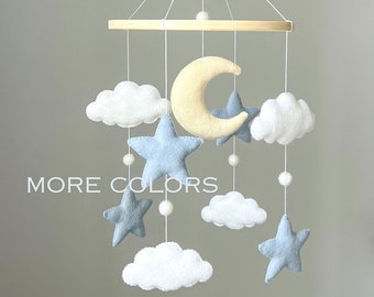 Moon and Stars Felt Baby Mobile, Pastel Nursery Decor