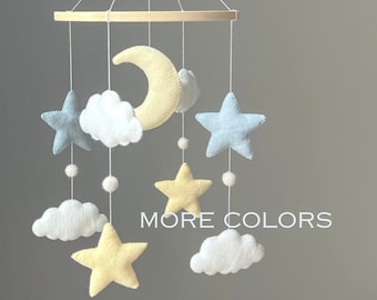 Felt Moon and Stars Baby Mobile, Nursery Decor