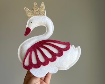 Felt Swan Ornament, White Nursery Mobile, Princess Room Decor