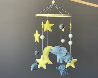 Elephant Baby Mobile,Baby Elephant Mobile for Nursery,Safari Crib Mobile,Felt Mobile Baby,Neutral Baby Mobile Elephant,Africa Animals Mobile