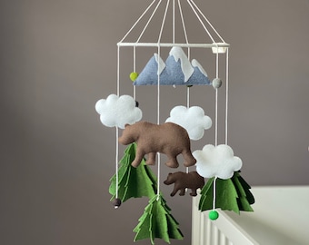 Bear Baby Mobile for nursery,Woodland Crib Mobile,Ceiling Nursery Mobile,Tree Mobile,Forest Mobile,Pine tree crib mobile,Animals Mobile