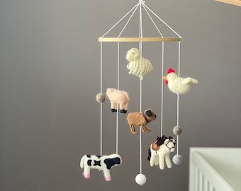 Farm Animals Baby Mobile Barnyard Nursery Decor Farm House Baby Room Cow Horse Pig Sheep Chicken Dog Mobile Domestic Animals Crib Mobile