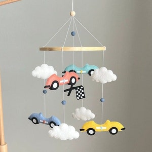 Retro Racing Car Baby Mobile, Felt Vintage Car Nursery Decor