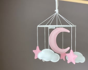 Baby Mobile Girl,Nursery decor baby Girl,Hanging Baby Crib Mobile,Baby room, decor,Moon and Star Baby Mobile,Congratulations Pregnancy Gift