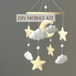DIY Baby Mobile Kit,Moon and Star Baby Mobile,Nursery Mobile DIY Kit,Moon Stars DIY Kit Baby Mobile,Felt Diy Mobile,Baby Mobile Craft Kit