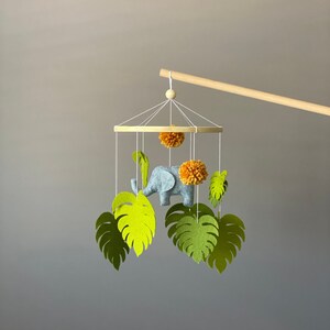 Elephant Baby Mobile,Jungle Mobile,Safari Animals,Tropical Crib Mobile,Greenary Nursery,Monstera Leaves Hanging Mobile,Newborn Baby Gift image 3