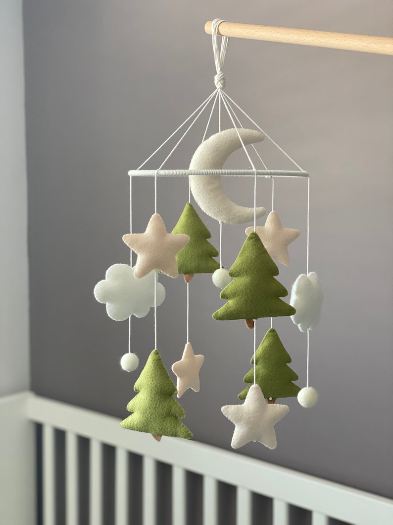 Baby Mobile Woodland,Neutral Baby Mobile,Felt Mobile,Forest Theme Mobile,Baby Mobile,Personalized Mobile,Baby Crib Mobile,Tree Mobile image 4