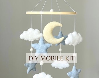 DIY Baby Mobile Kit,Moon and Star Baby Mobile,Nursery Mobile DIY Kit,Moon Stars DIY Kit Baby Mobile,Felt Diy Mobile,Baby Mobile Crafting Kit