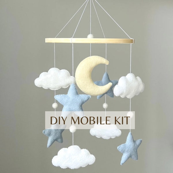 DIY Baby Mobile Kit,Moon and Star Baby Mobile,Nursery Mobile DIY Kit,Moon Stars DIY Kit Baby Mobile,Felt Diy Mobile,Baby Mobile Crafting Kit