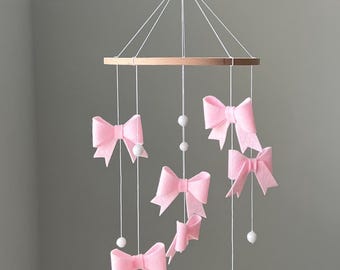 Felt Bow Baby Mobile, Pink Nursery Decor