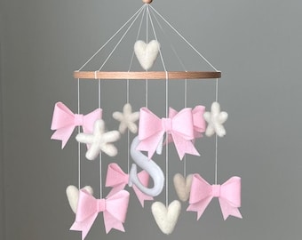 Felt Bows Baby Mobile, Pink Nursery Decor