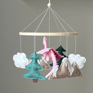 Pink Dragon Baby Mobile, Felt Fantasy Nursery Decor image 3