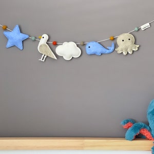 Nautical Garland for Nursery,Ocean themed Baby Shower Decoration,Whale Baby Gift,Under the Sea Nursery Garland,Nautical theme nursery decor image 1