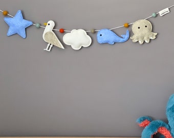 Nautical Garland for Nursery,Ocean themed Baby Shower Decoration,Whale Baby Gift,Under the Sea Nursery Garland,Nautical theme nursery decor