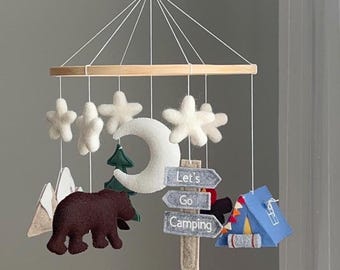Camping Nursery Mobile, Woodland themed Baby Mobile,National Parks inspired decor
