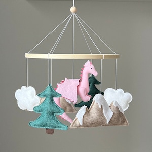Pink Dragon Baby Mobile, Felt Fantasy Nursery Decor image 2