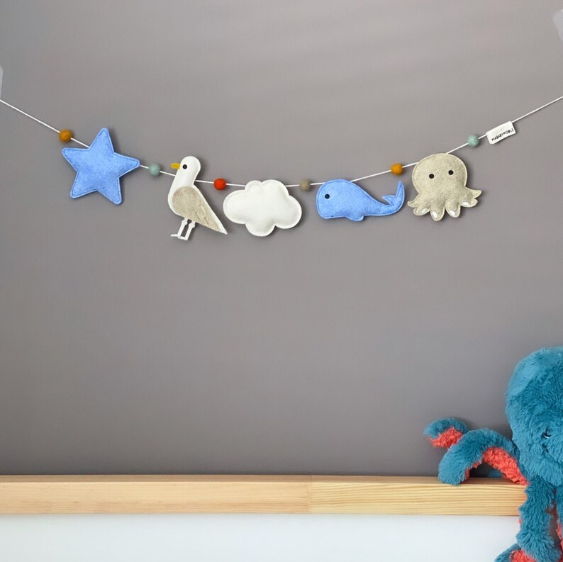 Nautical Garland for Nursery,Ocean themed Baby Shower Decoration,Whale Baby Gift,Under the Sea Nursery Garland,Nautical theme nursery decor image 2