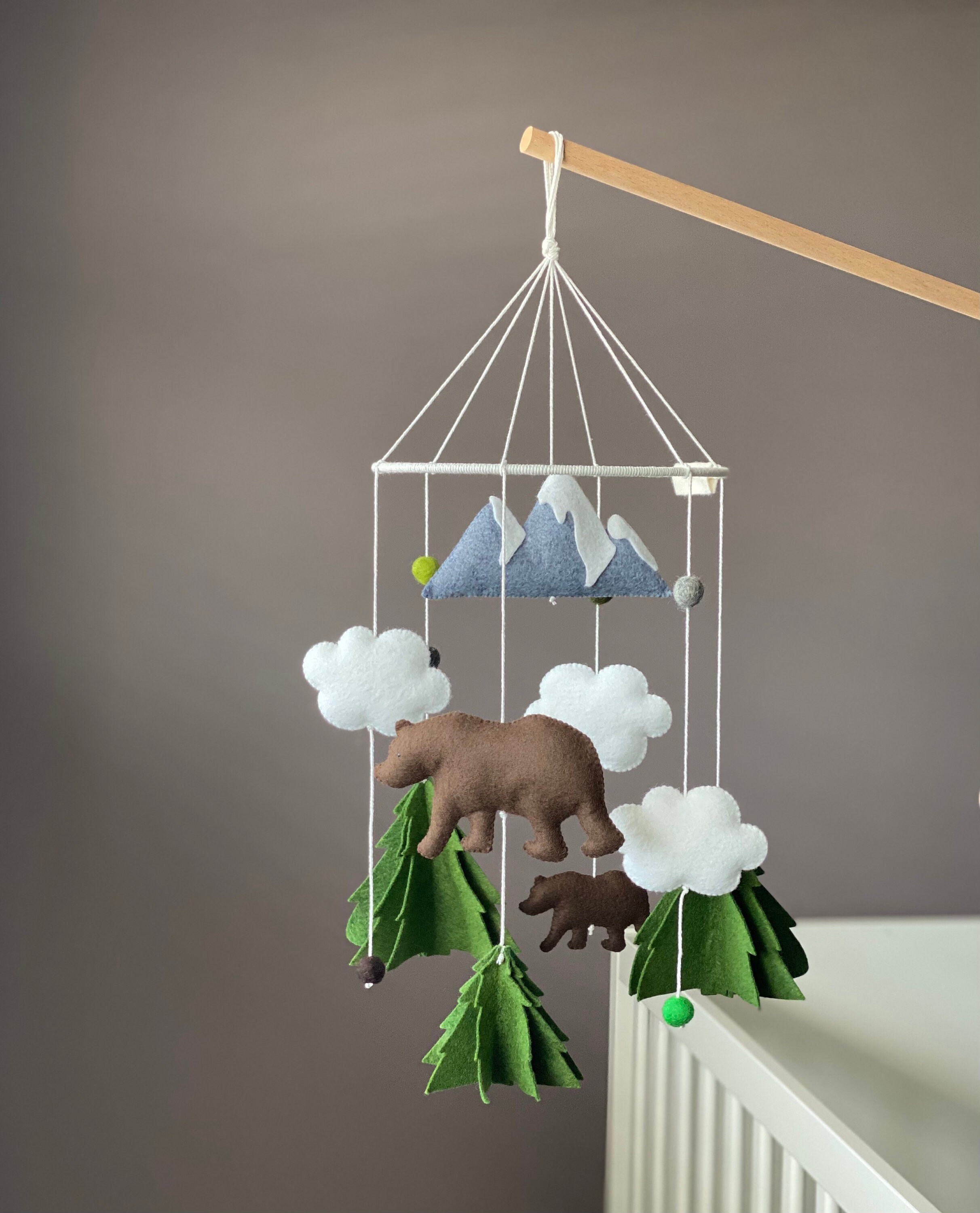 Felt Forest Baby Mobile, Woodland Bear Crib Mobile