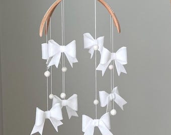 Felt Bows Baby Mobile, White Nursery Decor