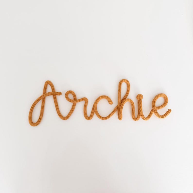 Archie In Cursive Knitted Name Sign, Custom Nursery Decor, Play Room Sign - Etsy