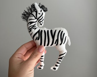 Felt Zebra Ornament,Neutral Safari Animals,Wall Shelf Hanging Jungle Animal,Hanging Zebra for Nursery,Africa Animals Decor,Kids jungle room