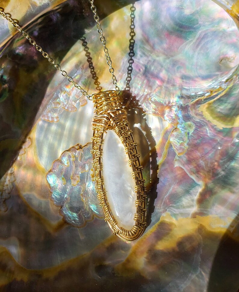 Mother of Pearl Brass Woven Pendant