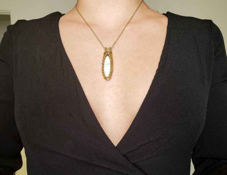 Mother of Pearl Brass Woven Pendant