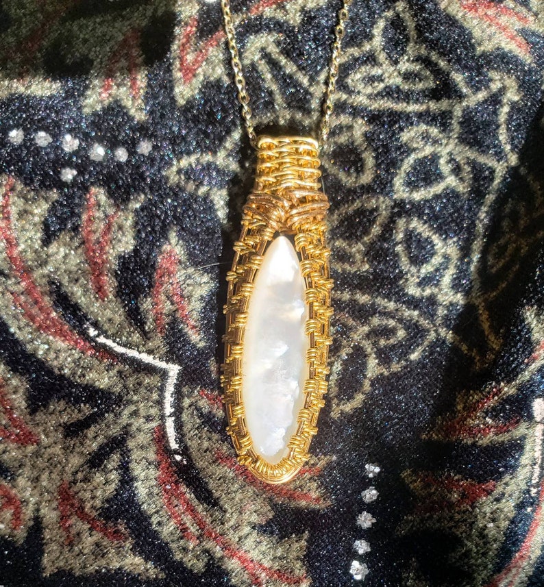 Mother of Pearl Brass Woven Pendant