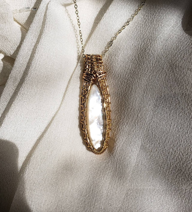 Mother of Pearl Brass Woven Pendant