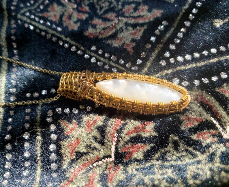 Mother of Pearl Brass Woven Pendant