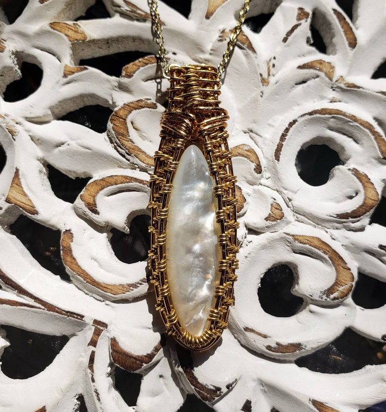 Mother of Pearl Brass Woven Pendant