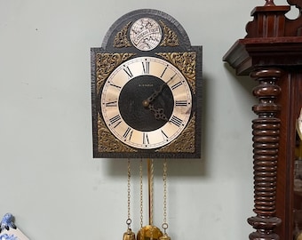 Antique German Wall Clock with Chain Wind and Gong Chime | Brass Accents | 33x25 cm