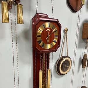 Antique German Wall Clock with Chain Wind and Gong Chime | 80x27 cm | Collectible Vintage Timepiece