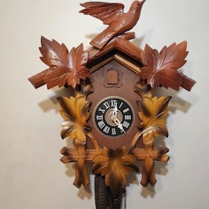 1970s/80s German Forest-Themed Mechanical Cuckoo Clock - Hand-Carved and Painted, Perfect Condition