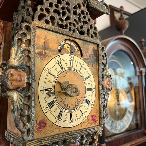 Antique 1920 Dutch Moon Phase Wall Clock | Hand-painted Brass