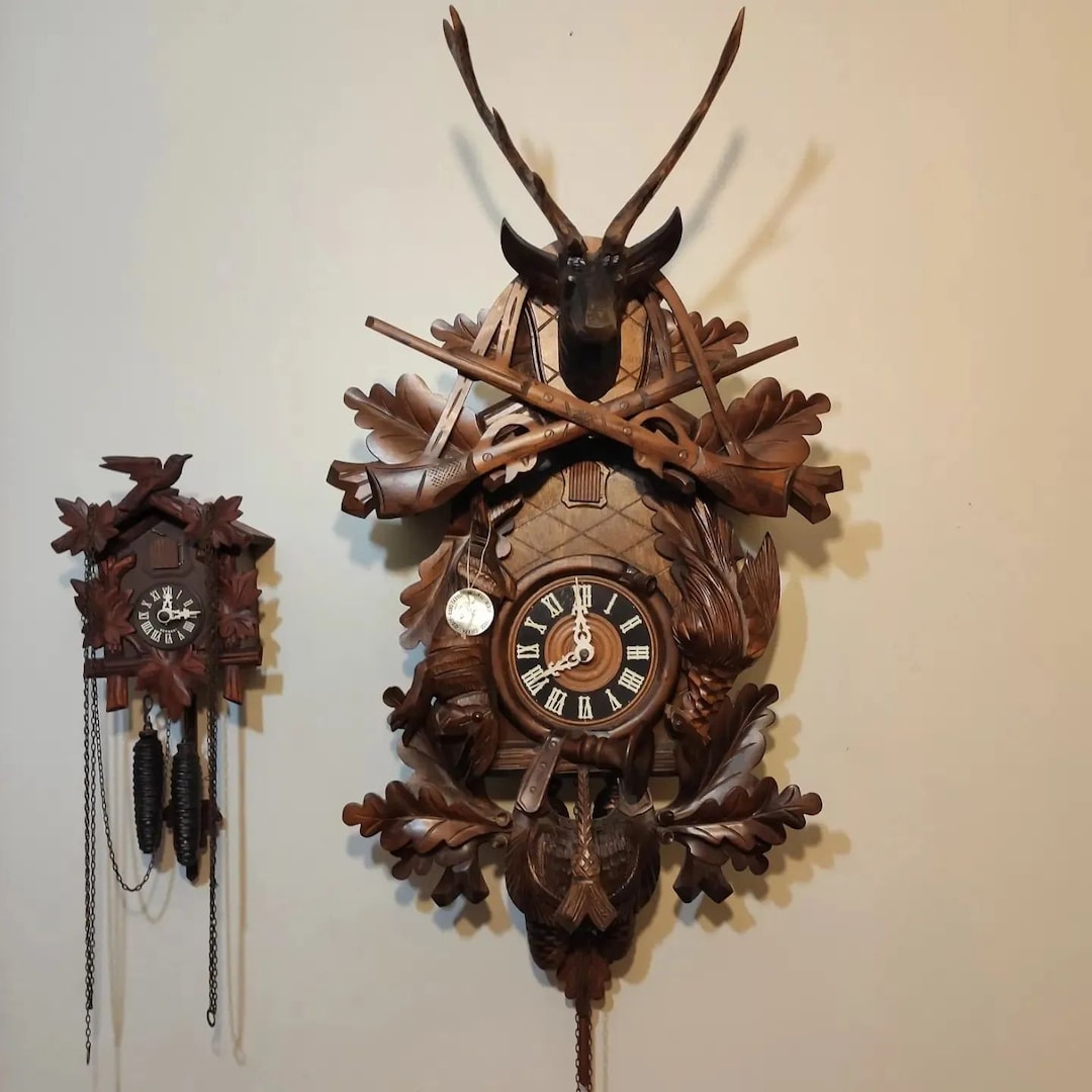 Rare 1960s/70s German Hönes Giant Hunter-themed Mechanical Cuckoo