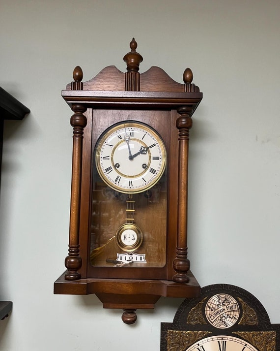 インテリア時計 antique wall clock Antique German Wall Clock With Key Wind and Gong Chime | 58x28 Cm