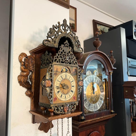 Antique 1920 Dutch Moon Phase Wall Clock | Hand-painted Brass