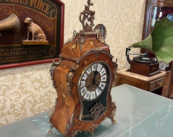 Antique French 1890s Marquetry Fireplace Clock - High Condition Collectible