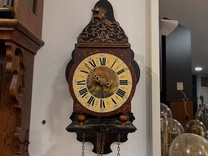 Rare Antique Dutch Wall Clock | Painted Pendulum Clock With Horse ...