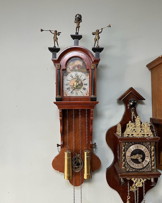 Antique Dutch Wall Clock With Chain Wind and Gong Chime | 70x20 Cm